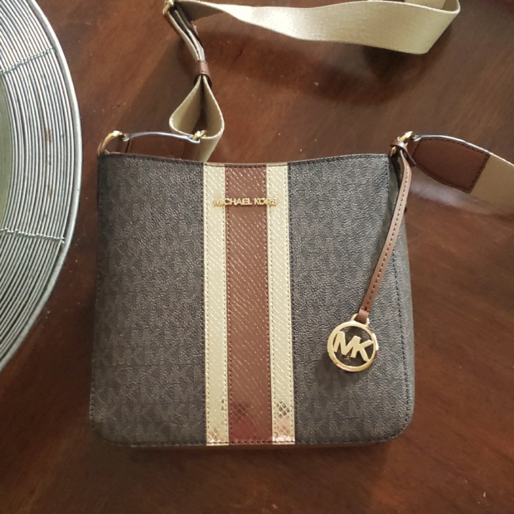 Michael Kors Elegant Brown and Gold Crossbody Bag
